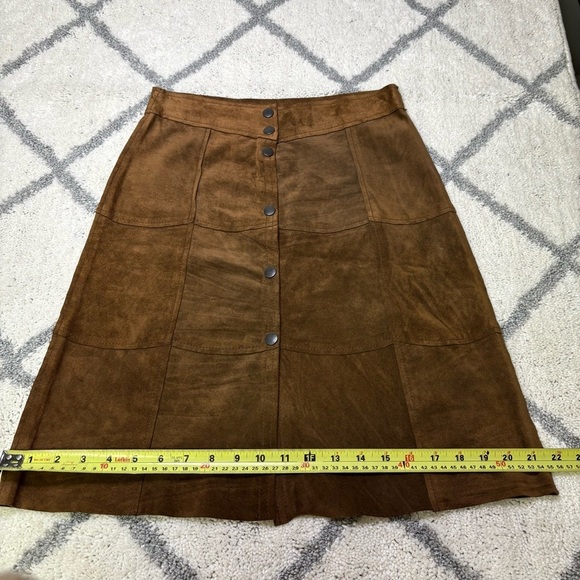 The Gap Women’s 1 Vintage Suede Leather Patchwork Snap Button Midi Skirt Brown - Picture 7 of 10